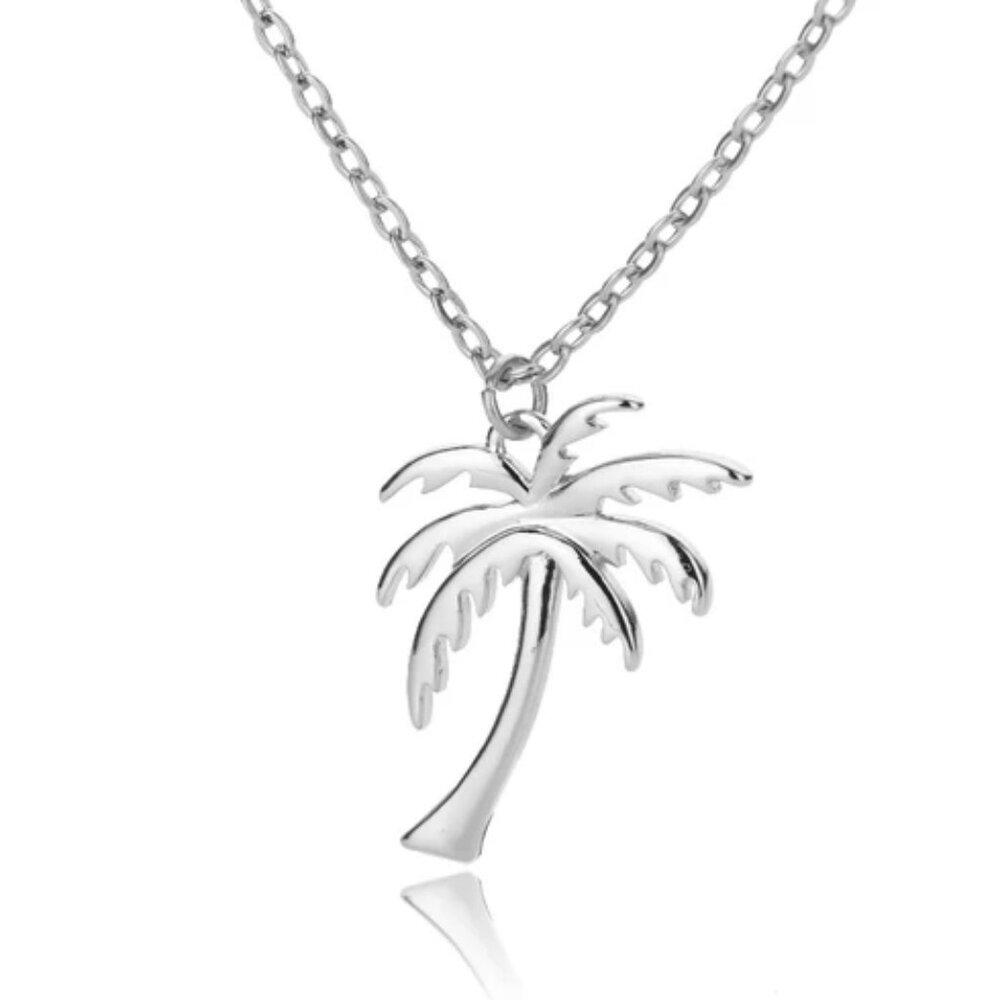 Tropical Silver Palm Tree Necklace